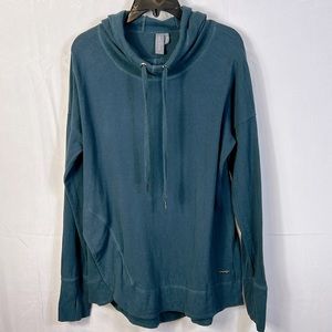 Sweaty Betty Hooded Top Size Large Scalloped Hem Green Like New Thumbholes